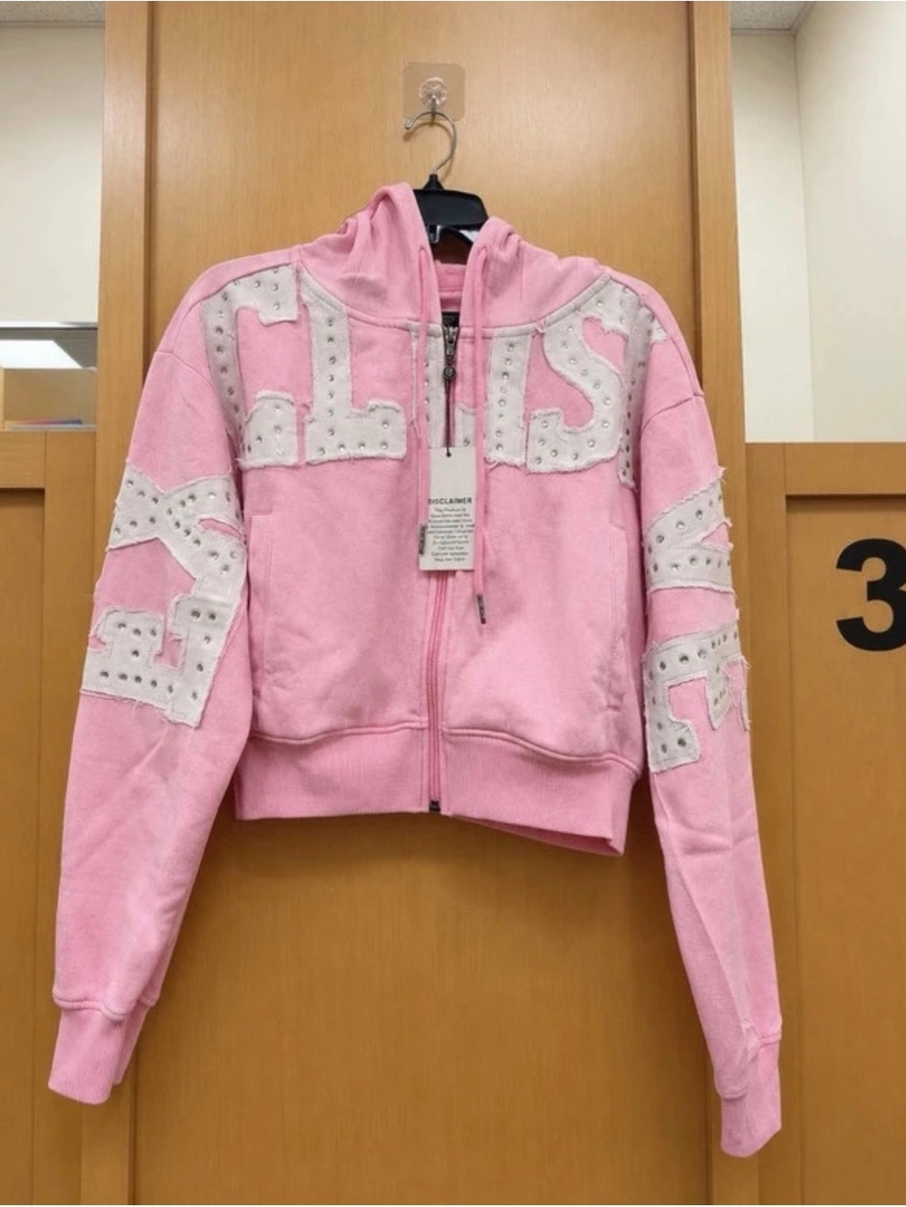 Cropped Pink Studded Zip-Up Hoodie Bomber Jacket